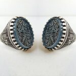 انگشتر عقیق کبود خطی و من یتق الله دستی