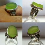 انگشتر عقیق سبز انگوری خوش اب الماس تراش