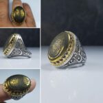 انگشتر حدید طلایی خطی خط کف العباس زیبا