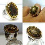 انگشتر حدید خطی کف العباس اب طلا خورده
