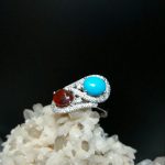 انگشتر دو نگین فیروزه و عقیق یمنی اصلی زیبا