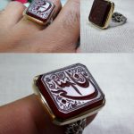 انگشتر عقیق چهارگوش خطی