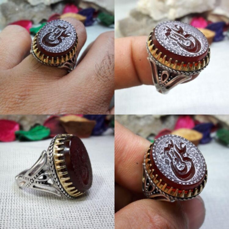 انگشتر عقیق سرخ خطی گود