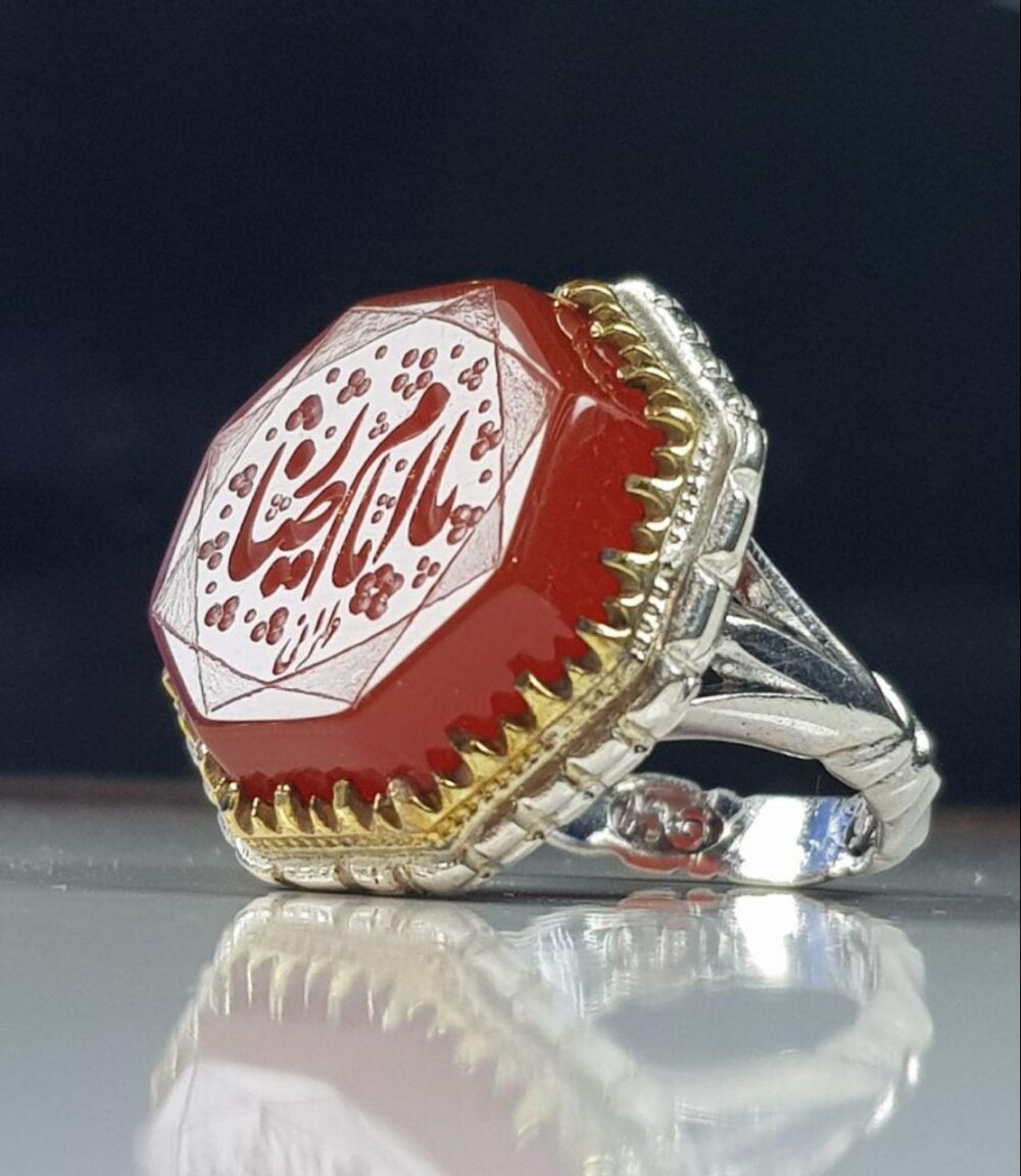 انگشتر ۸ گوش عقیق سرخ خطی استاد تهرانی