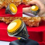 انگشتر عقیق زرد شرف شمس رواب نقره طرح قلم