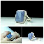 انگشتر عقیق یمن کبود ۴ گوش الماس تراش