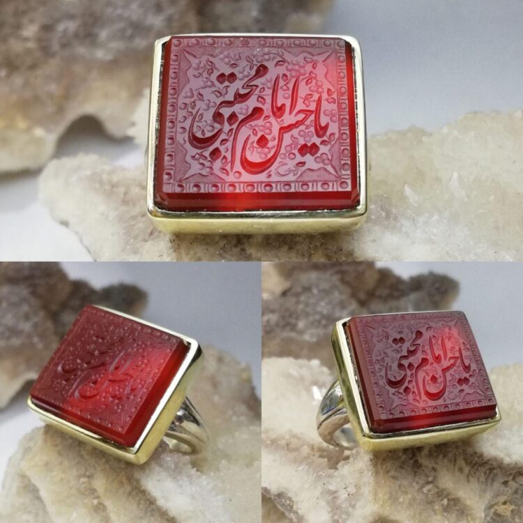انگشتر عقیق خراسانی درجه یک خط گود تمام دستی 