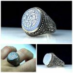 انگشتر عقیق یمن کبود اصل خطی امضاء استاد احمد نقره دست ساز قلم