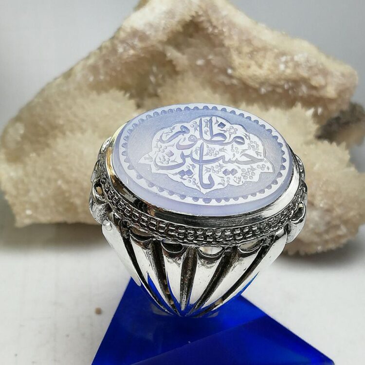 انگشتر عقیق یمن کبود خطی دستی استاد عباد