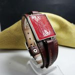 دستبند چرم شتر و عقیق سرخ خراسانی خطی زیبا بزرگ