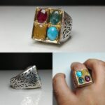 انگشتر جواهری نگین اصلی درجه یک زمرد یاقوت قرمز فیروزه یاقوت زرد