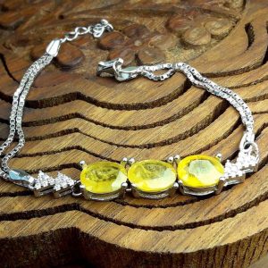 دستبند زنانه جواهری 3 نگین یاقوت زرد اصل