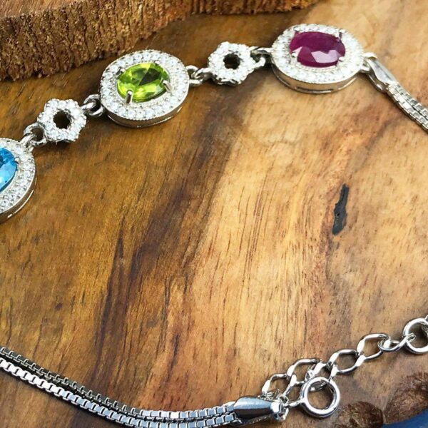 دستبند زنانه جواهری 3 نگین اصلی زبرجد یاقوت توپاز