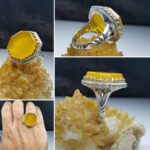 انگشتر ۸ ضلعی عقیق زرد شرف شمس به وقت