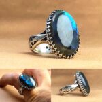 انگشتر لابرادوریت اصلی سبز آبی زیبا