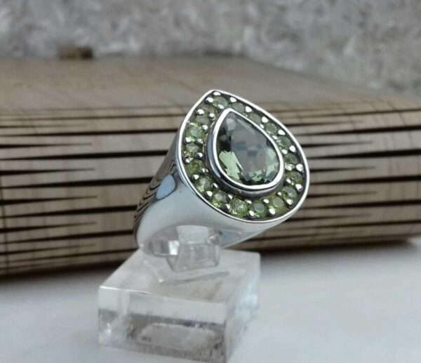 انگشتر جواهری سنگ اصلی توپاز سبز سویسی و زبرجد اصلی