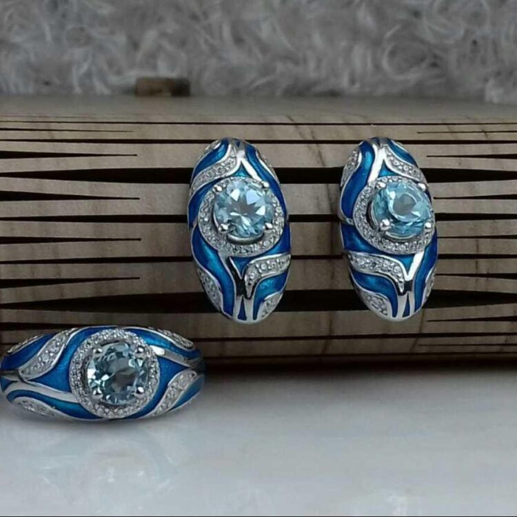نیم ست جواهری سنگ اصلی میناکاری