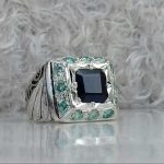 انگشتر یاقوت کبود اصلی مخراج موزونایت سبز الماس روسی