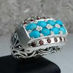 انگشتر جواهری فیروزه نیشابوری اصلی 8 نگین