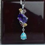 مدال آویز زیبا سنگ اصلی کارتک . آمتیست . فیروزه نیشابوری. سیترین. یاقوت سیلان