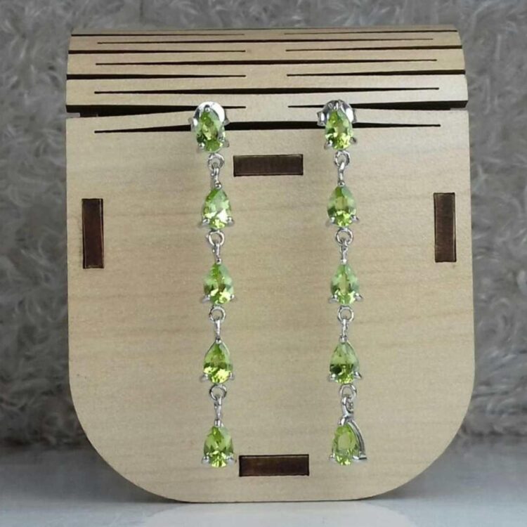 گوشواره جواهری سنگ اصلی 5 نگین زبرجد اشکی