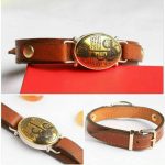 دستبند حدید عین علی طلایی چرمی