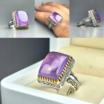 انگشتر آمتیست اصلی رنگ طبیعی چهار گوش