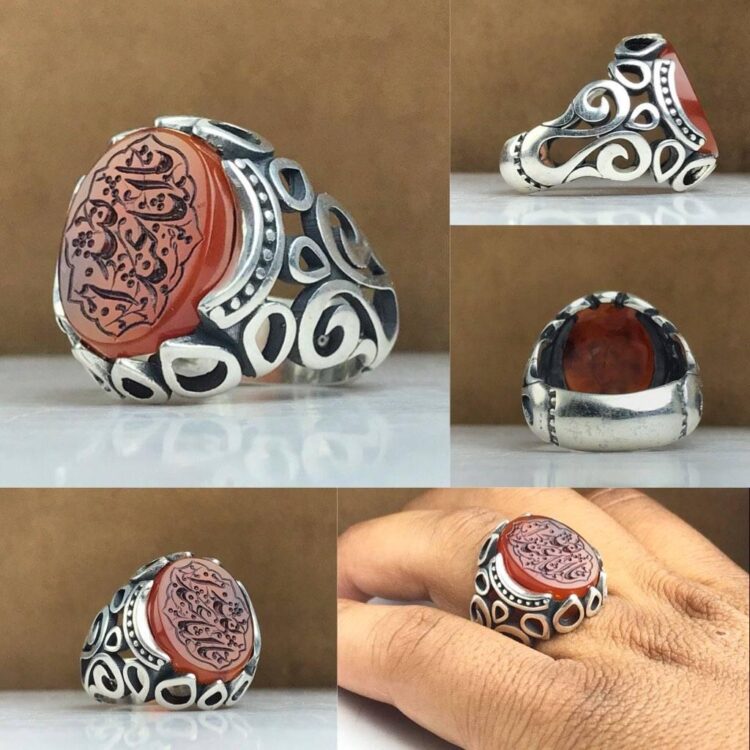 انگشتر عقیق سرخ خطی