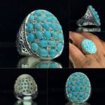 انگشتر زیبای چند نگین فیروزه نیشابور اصل