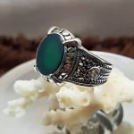 انگشتر اسپرت نقره عقیق سبز طرح ترک