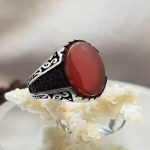 انگشتر اسپرت نقره عقیق سرخ طرح ترک