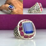 انگشتر یاقوت کبود چهارگوش اصل