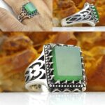 انگشتر یشم سبز اصل چهارگوش