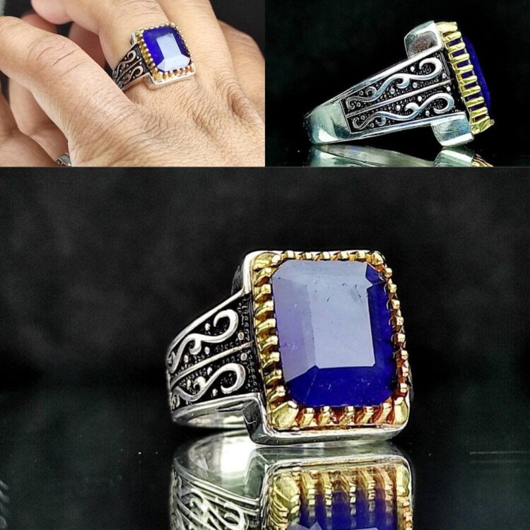 انگشتر یاقوت کبود چهارگوش اصل