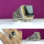 انگشتر عقیق یمنی مشکی اصل چهارگوش