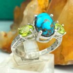 انگشتر سه نگینه زبرجد و فیروزه نیشابور اصل