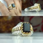 انگشتر عقیق مشکی چهار گوش