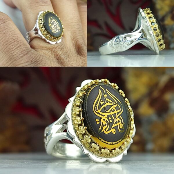 انگشتر حدید طلایی اصلی حکاکی (یا فاطمة الزهرا) رکاب صفوی چنگی