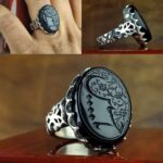 انگشتر عقیق مشکی خطی خراسانی اصل