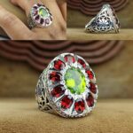 انگشتر زیبای ۱۱نگینه زبرجد وگارنت اصل