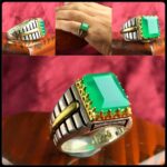 انگشتر عقیق سبز چهارگوش الماس تراش