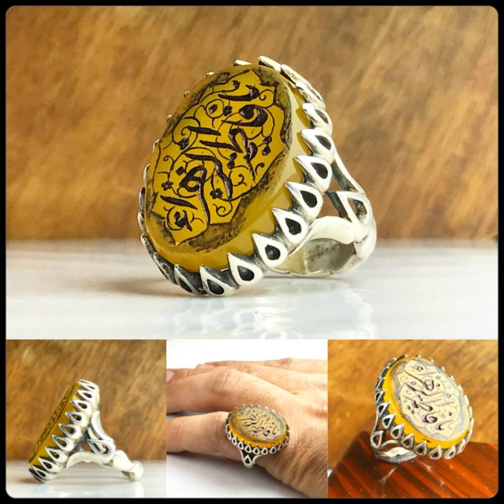 انگشتر عقیق زرد خط