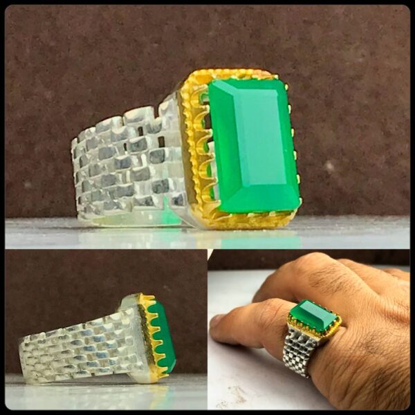 انگشتر عقیق سبز چهارگوش الماس تراش