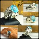 انگشتر توپاز آبی اصل تراش کندویی