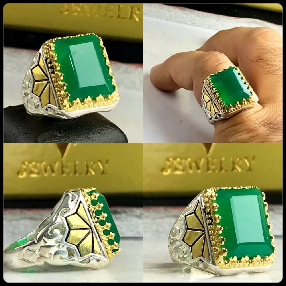 انگشتر عقیق سبز چهارگوش