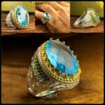 انگشتر توپاز آبی اصل فنسی تراش