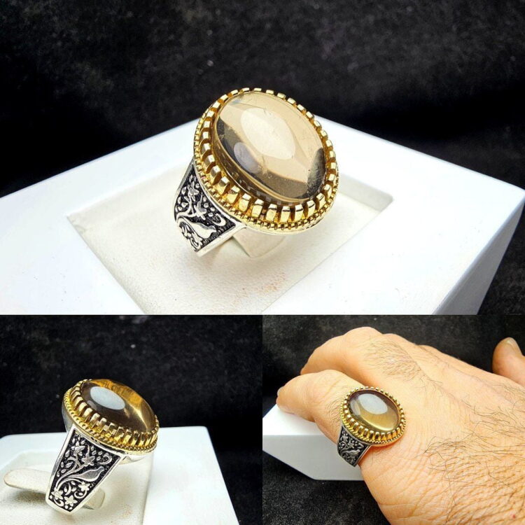 انگشتر کوارتز دودی اصل