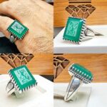 انگشتر عقیق سبز چهارگوش الماس تراش