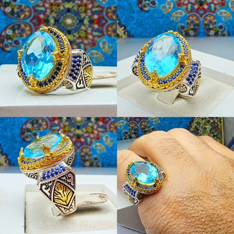 انگشتر توپاز آبی اصل