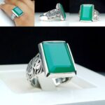 انگشتر عقیق سبز چهارگوش